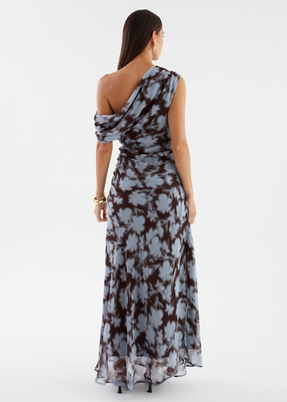 Blue Leaf Violet One-Shoulder Maxi Dress