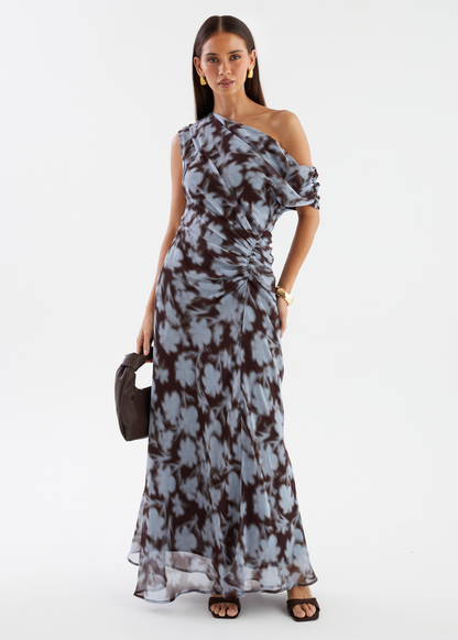 Blue Leaf Violet One-Shoulder Maxi Dress