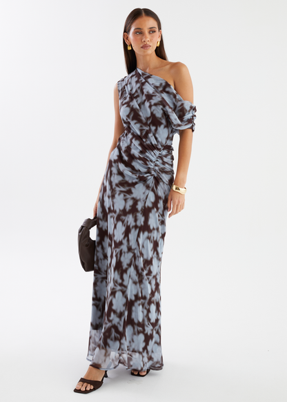 Blue Leaf Violet One-Shoulder Maxi Dress