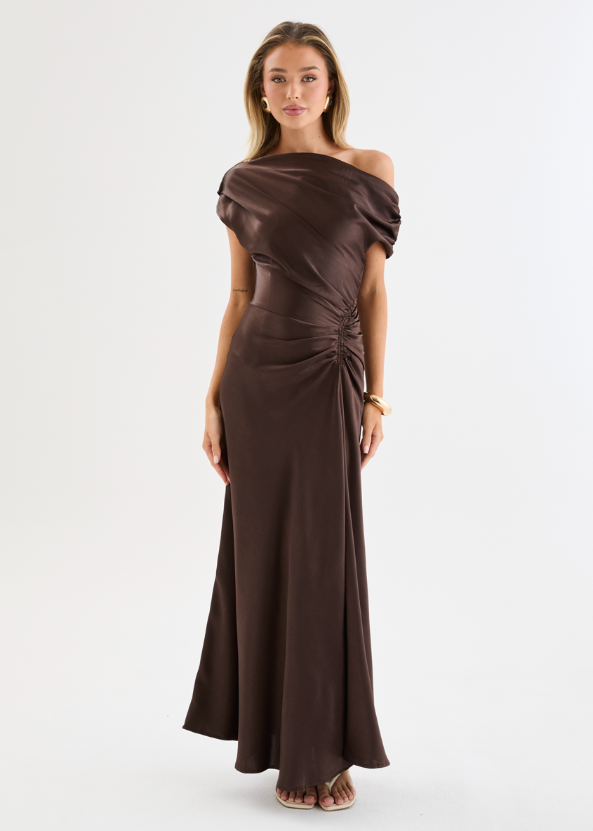 Chocolate Violet One-Shoulder Maxi Dress