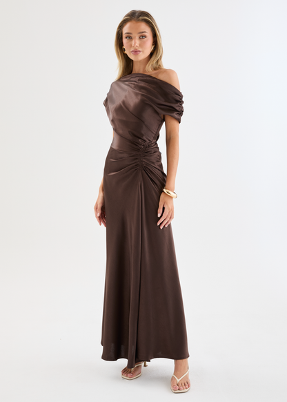 Chocolate Violet One-Shoulder Maxi Dress