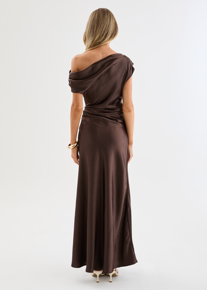 Chocolate Violet One-Shoulder Maxi Dress