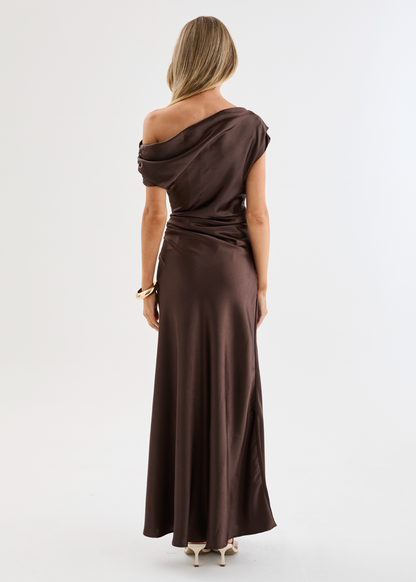Chocolate Violet One-Shoulder Maxi Dress