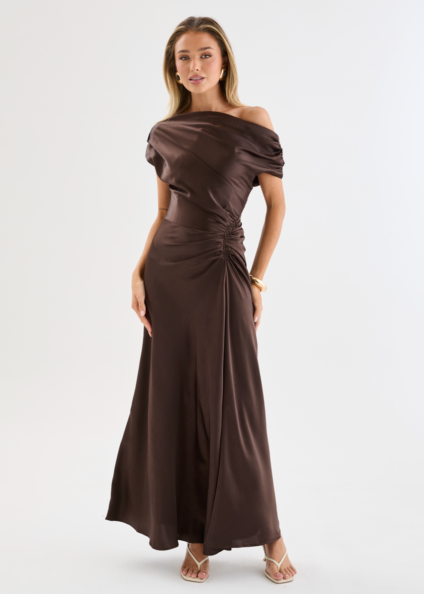 Chocolate Violet One-Shoulder Maxi Dress