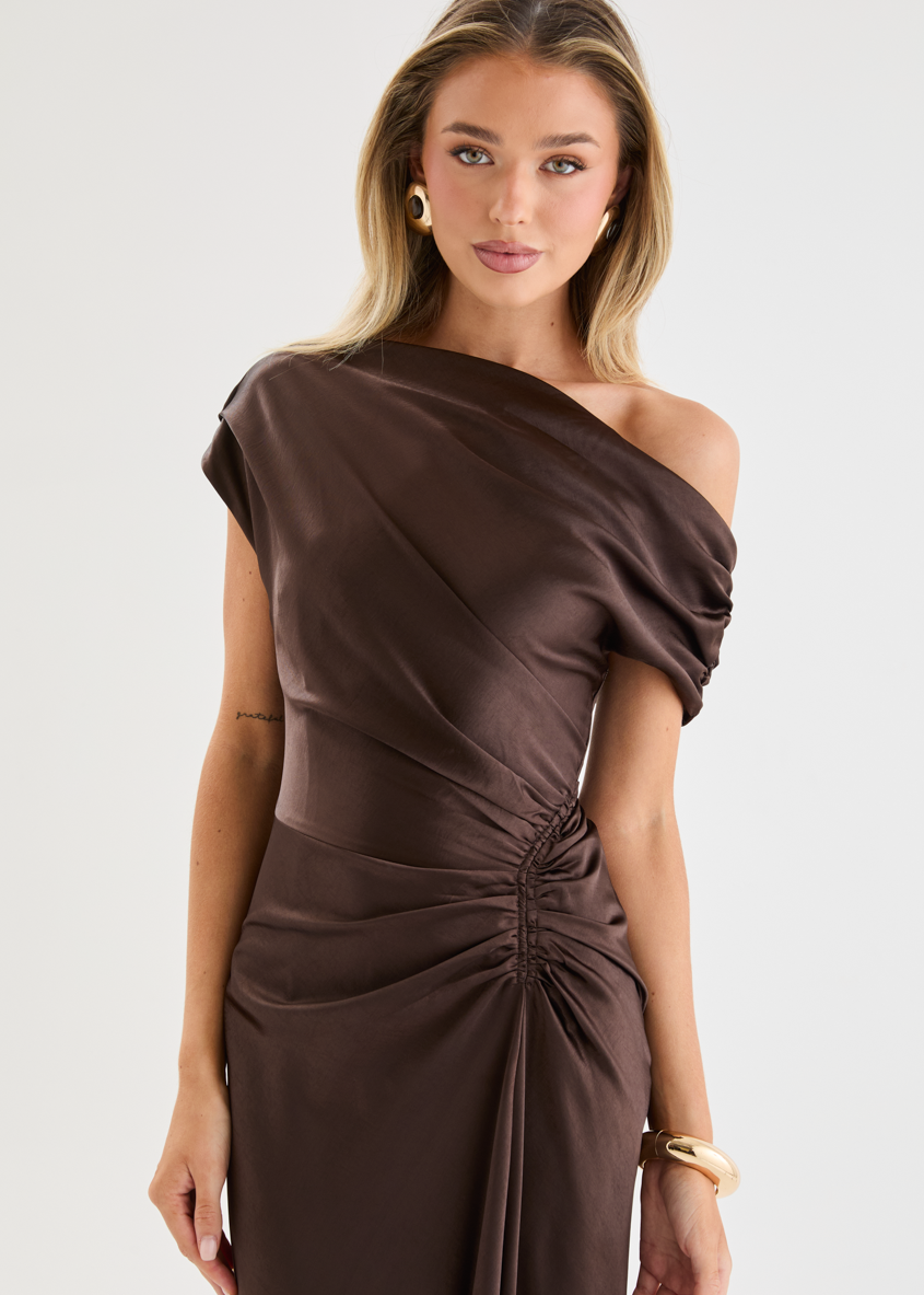 Chocolate Violet One-Shoulder Maxi Dress