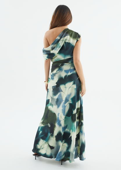 Forest Abstract Violet One-Shoulder Maxi Dress