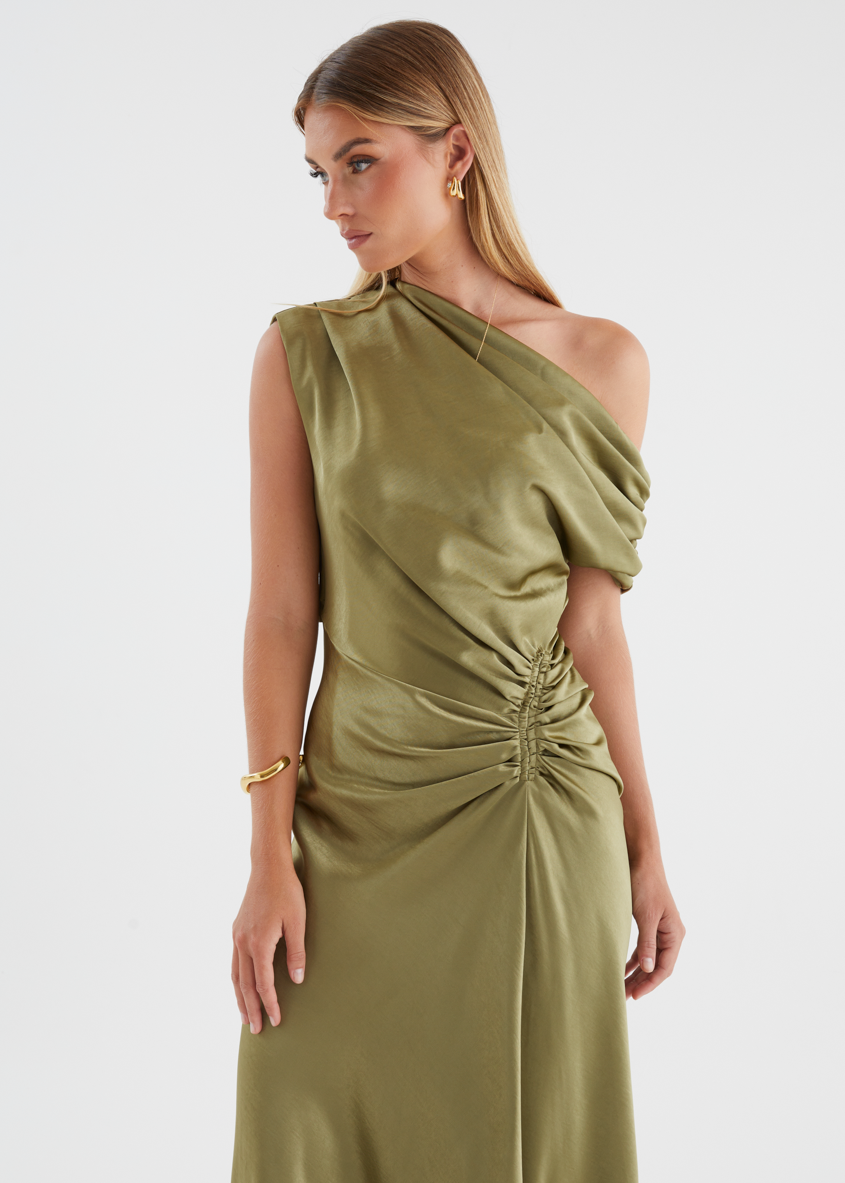 Olive Violet One-Shoulder Maxi Dress