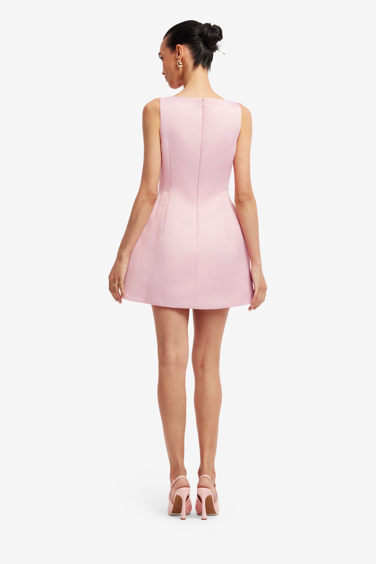Bouquet Print in Pastel Pink Ali Embroidered Boat Neck Mini Dress
