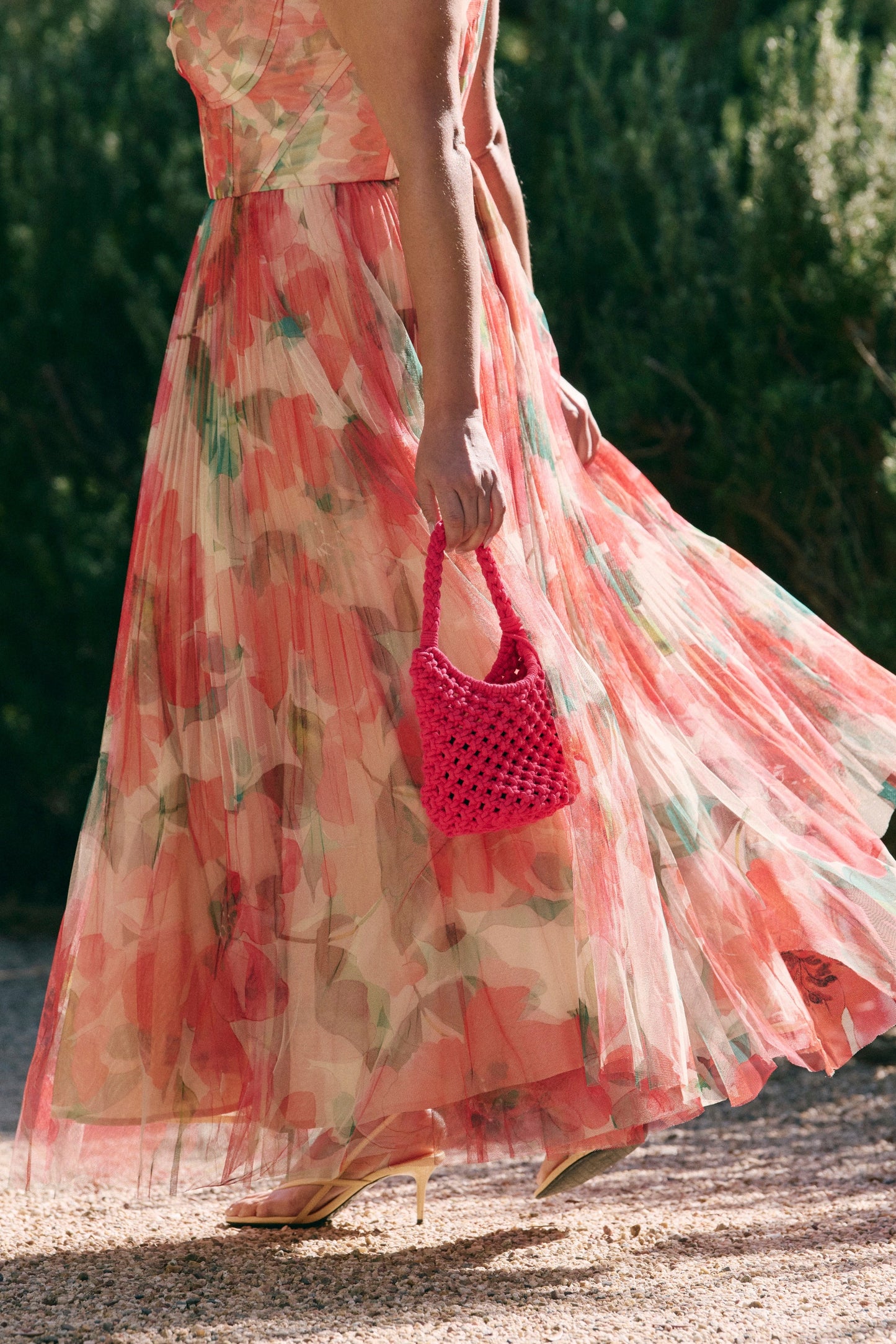 Ivory/Coral Watercolor Bloomed Floral Margot Watercolor Floral Gown