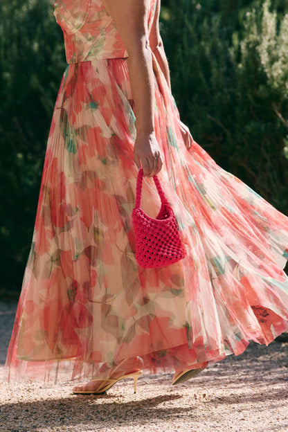 Ivory/Coral Watercolor Bloomed Floral Margot Watercolor Floral Gown