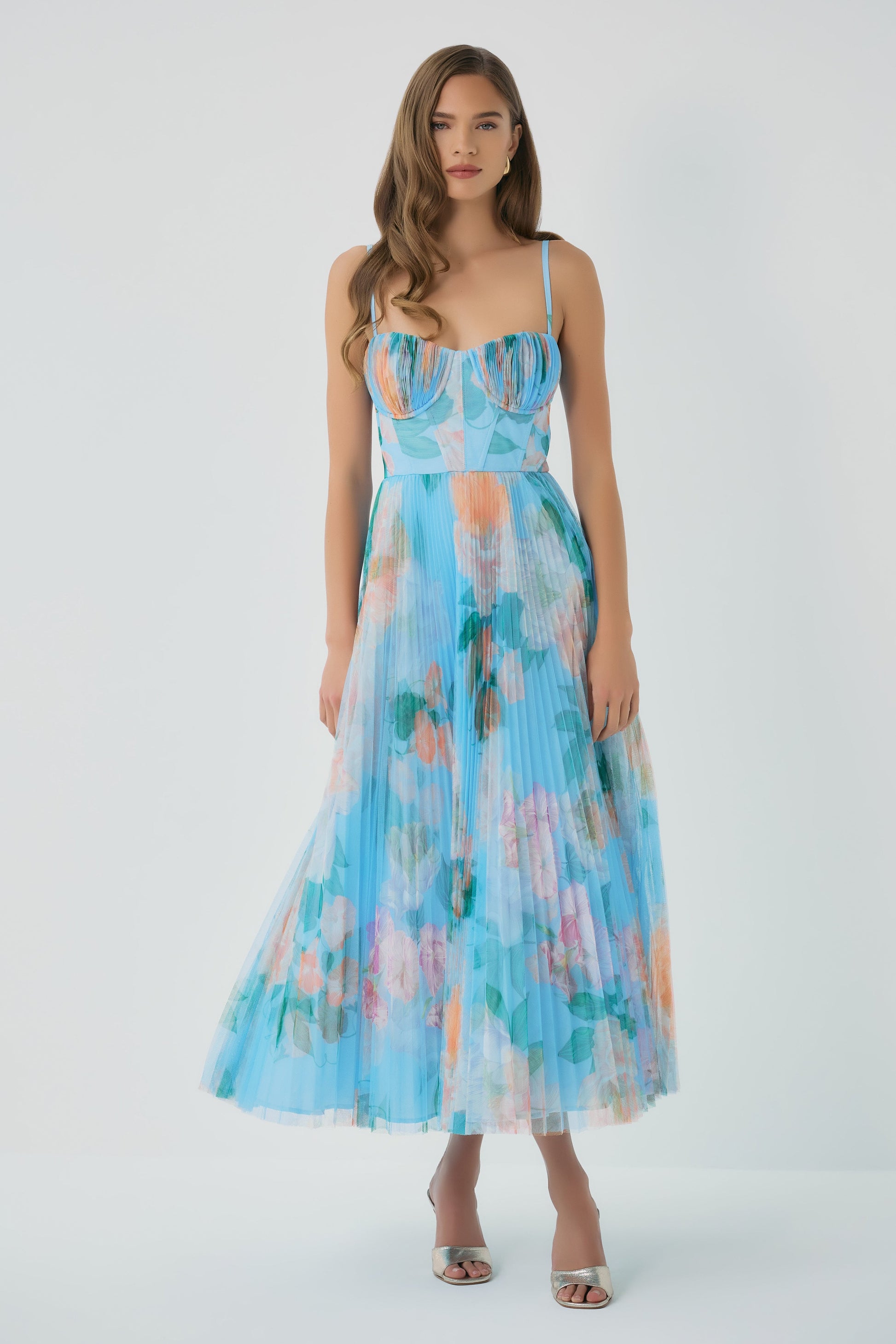 Sky/Multi Sandwashed Floral Amara Sandwashed Floral Gown