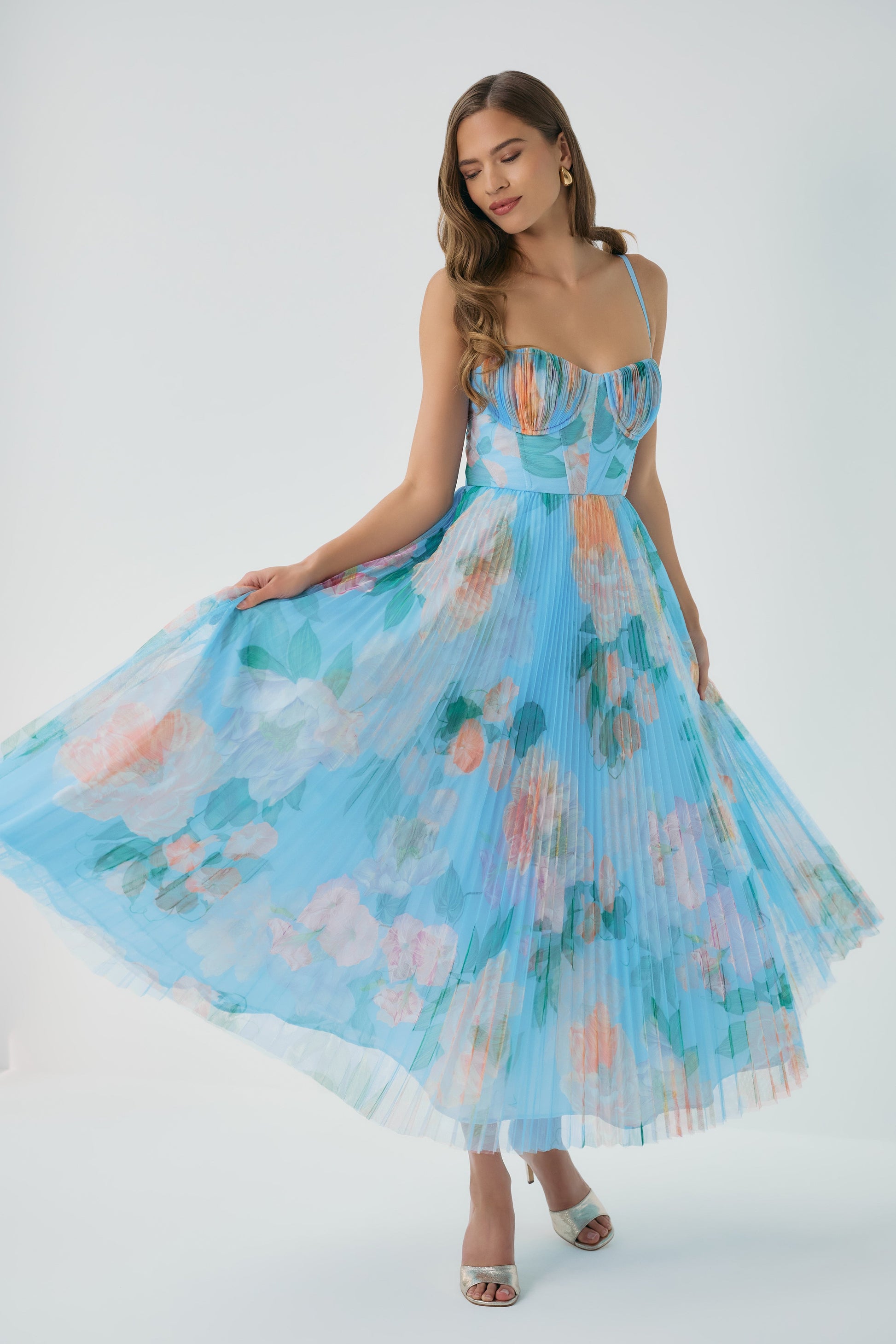 Sky/Multi Sandwashed Floral Amara Sandwashed Floral Gown