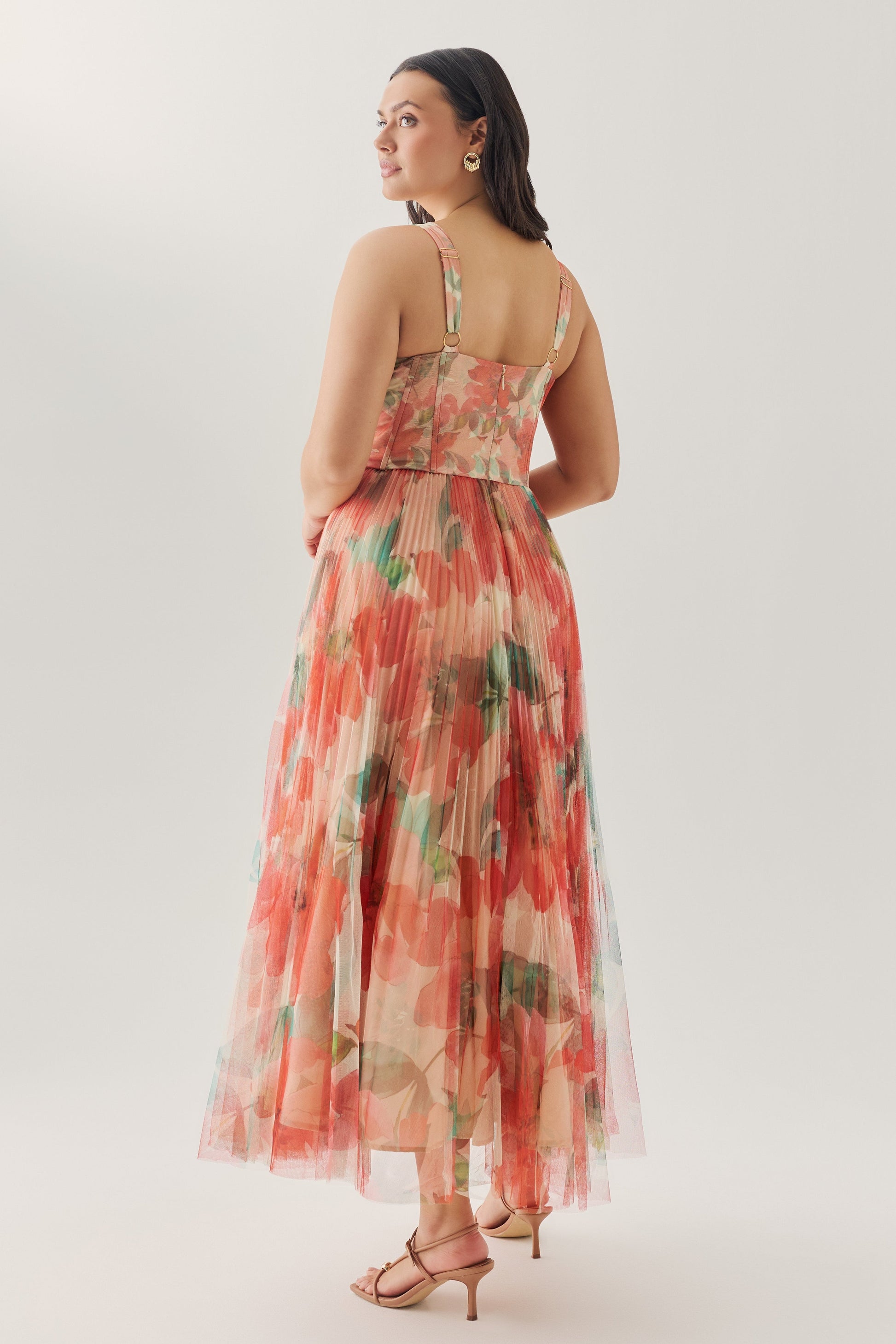 Ivory/Coral Watercolor Bloomed Floral Margot Watercolor Floral Gown