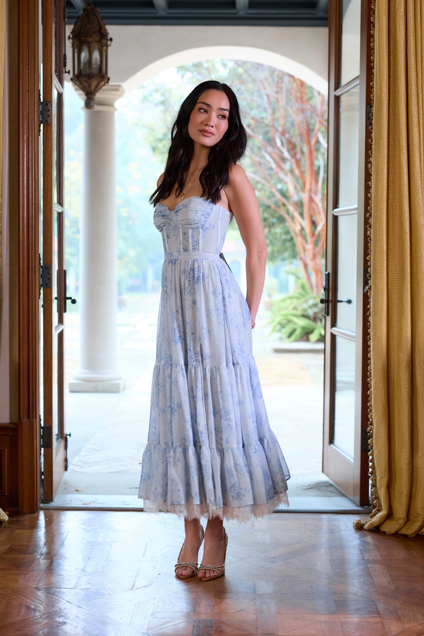 Blue Tapestry Rose Lara Cordoba Print Midi Dress