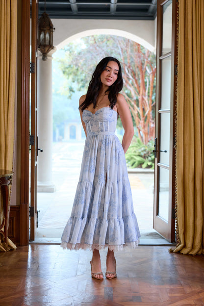 Blue Tapestry Rose Lara Cordoba Print Midi Dress