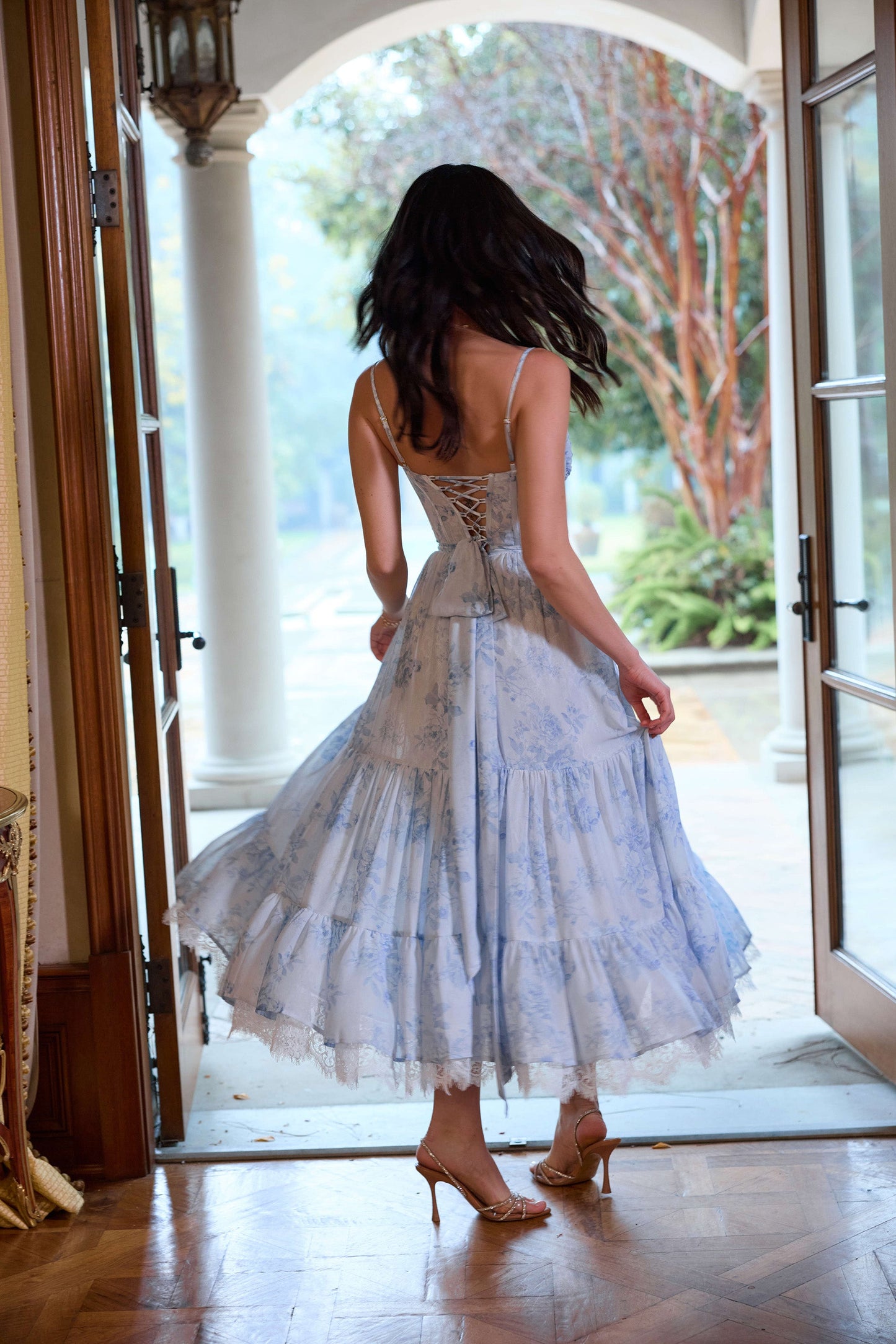 Blue Tapestry Rose Lara Cordoba Print Midi Dress
