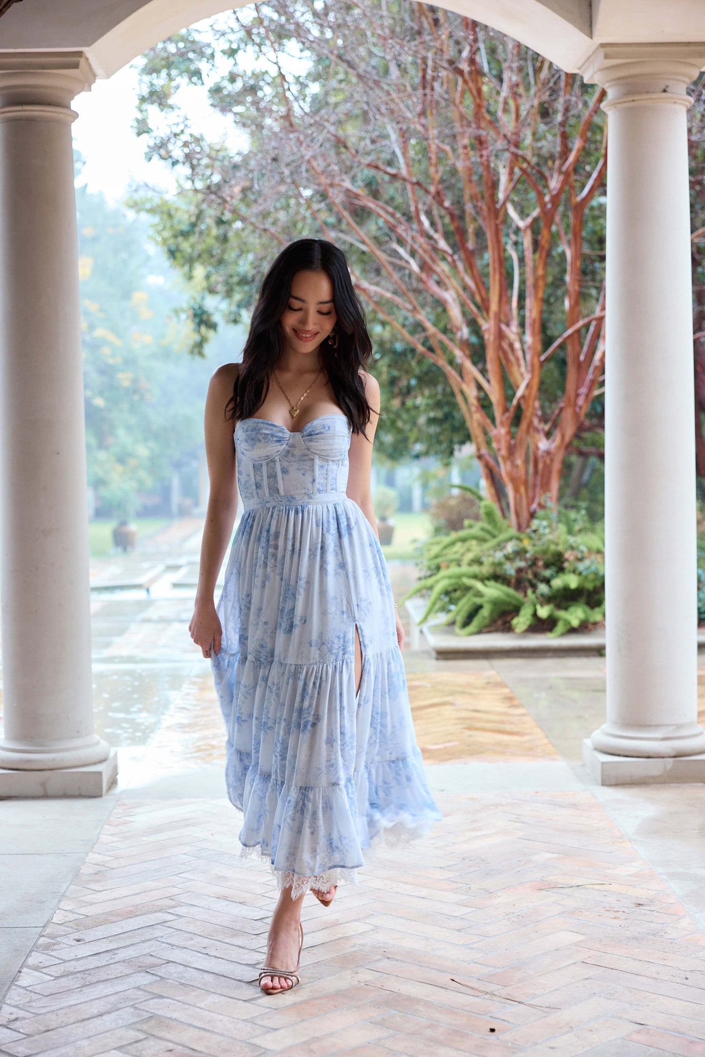 Blue Tapestry Rose Lara Cordoba Print Midi Dress