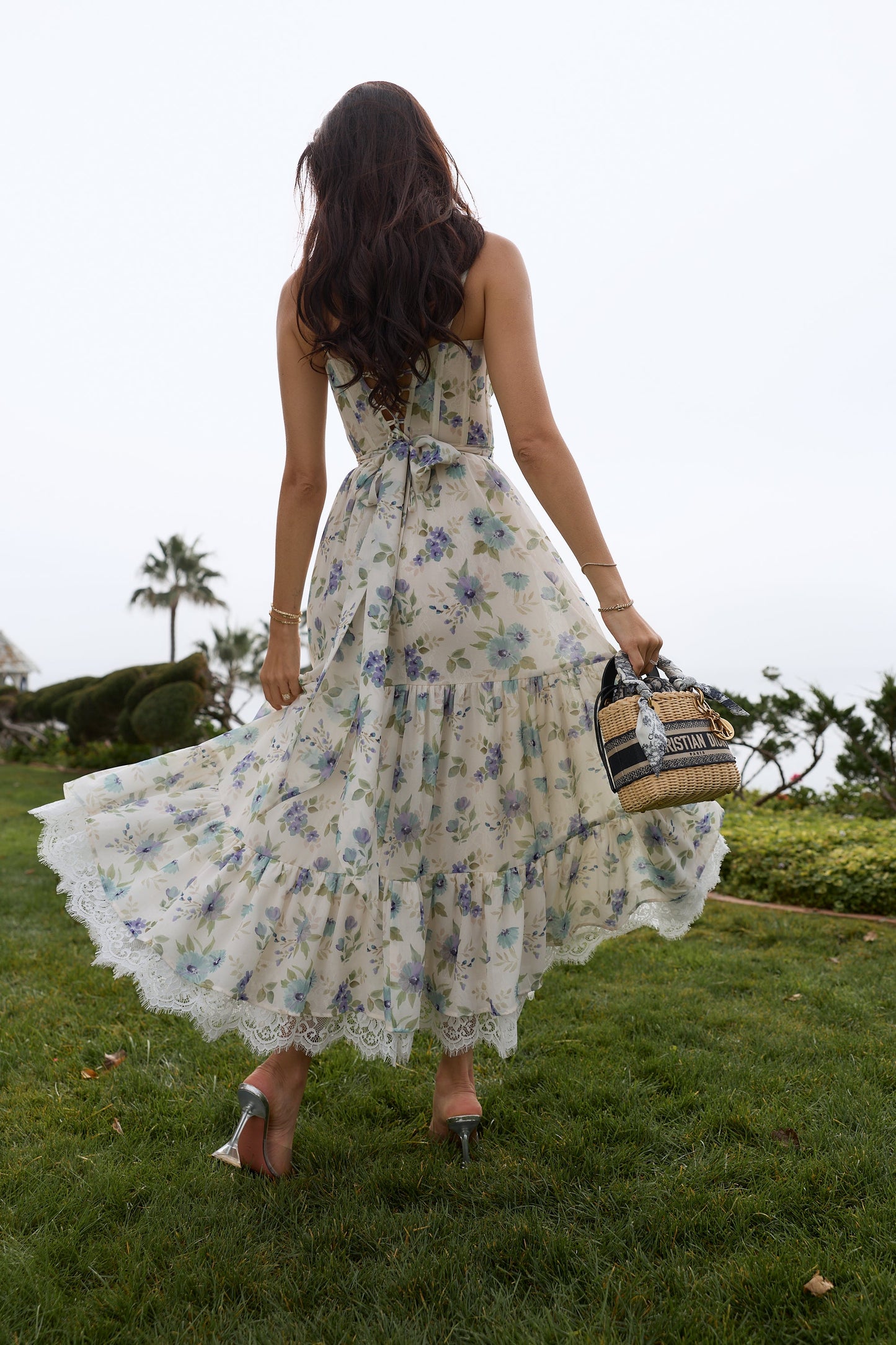 Blue Watercolor Floral Lara Cordoba Print Midi Dress