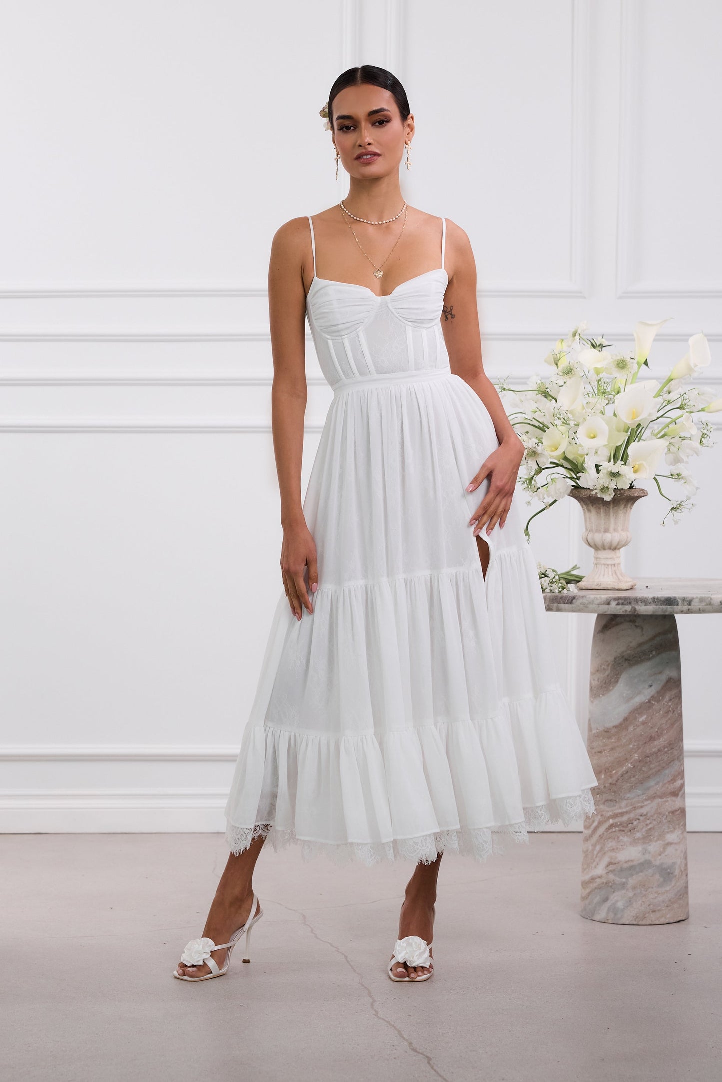 White Lara Cordoba Print Midi Dress