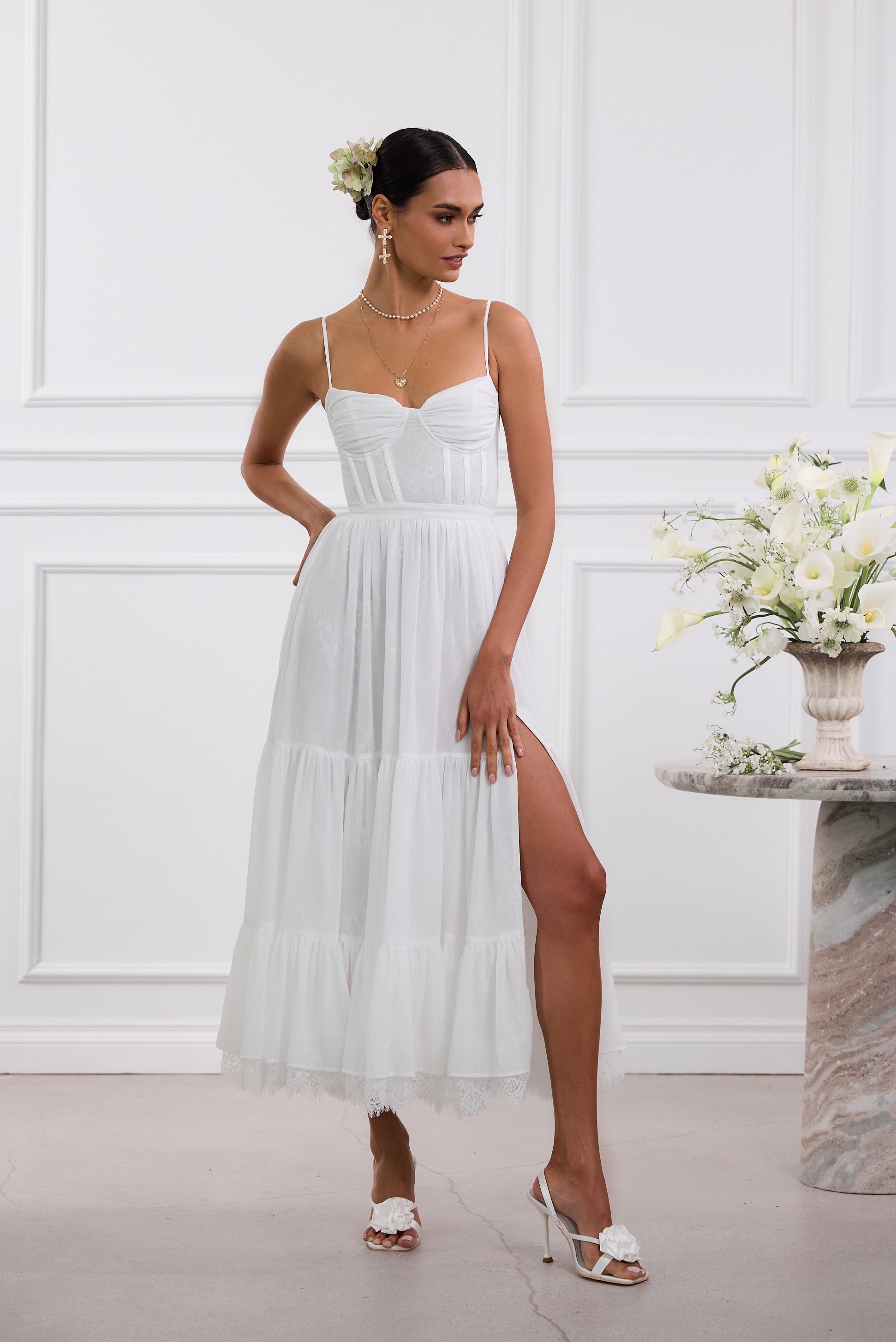 White Lara Cordoba Print Midi Dress