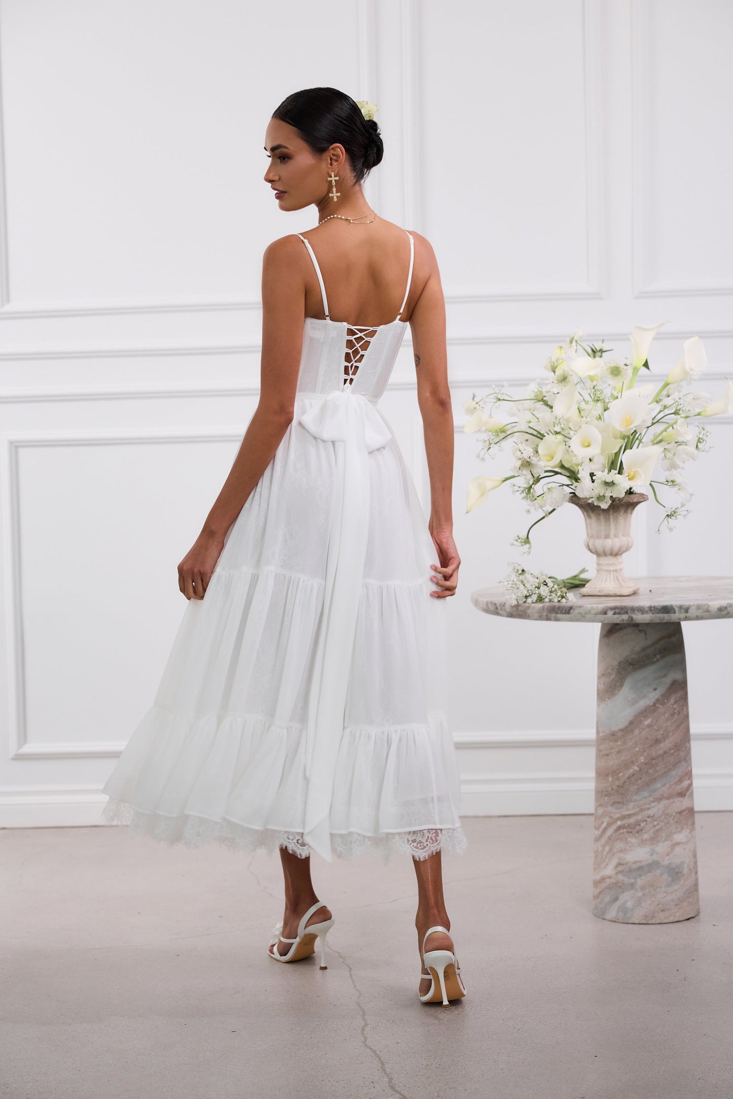 White Lara Cordoba Print Midi Dress