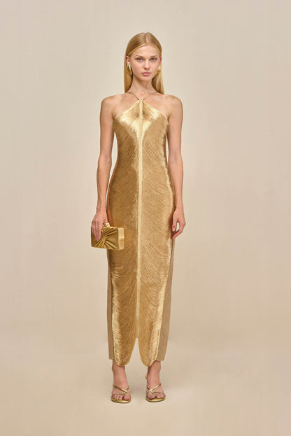 LIGHT GOLD Renata Silk Gown in Blossom