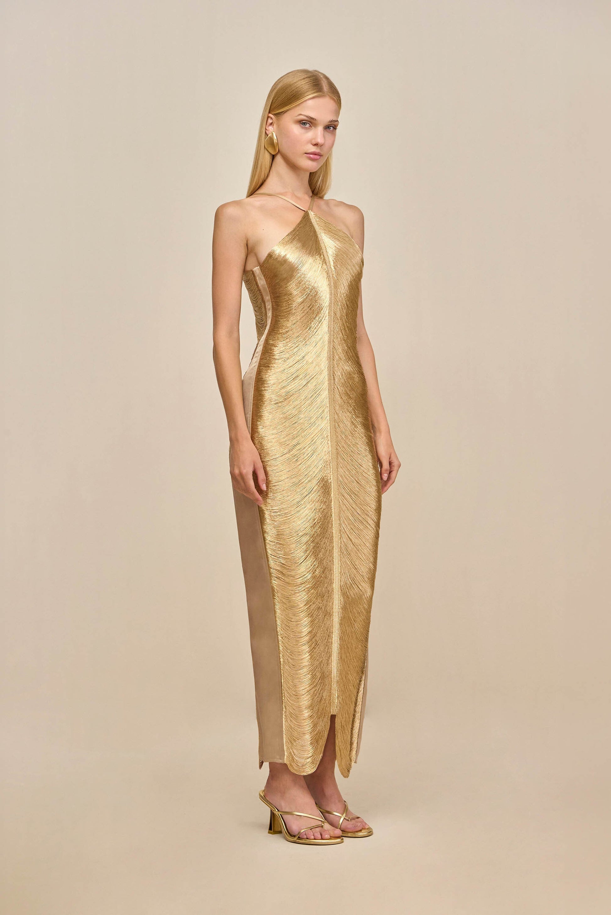 LIGHT GOLD Renata Silk Gown in Blossom