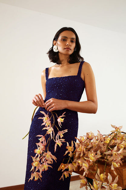 NAVY Lucienne Crepe Midi Dress in Hot Orange