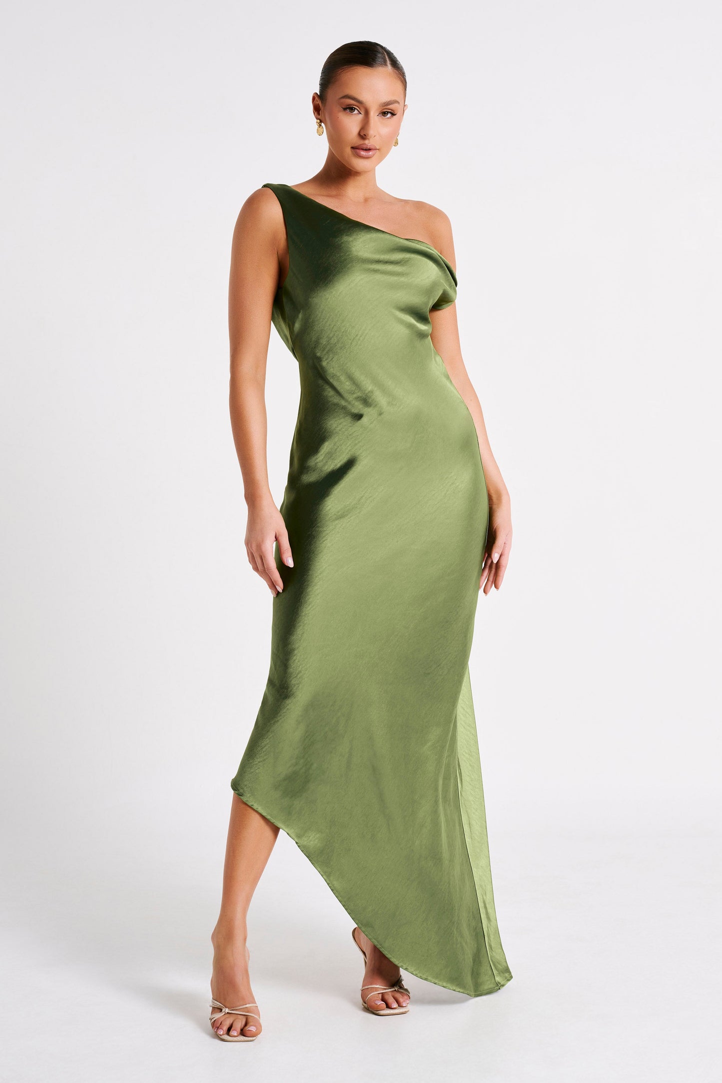 Emerald Yvette Asymmetrical Slip Maxi Dress in Emerald