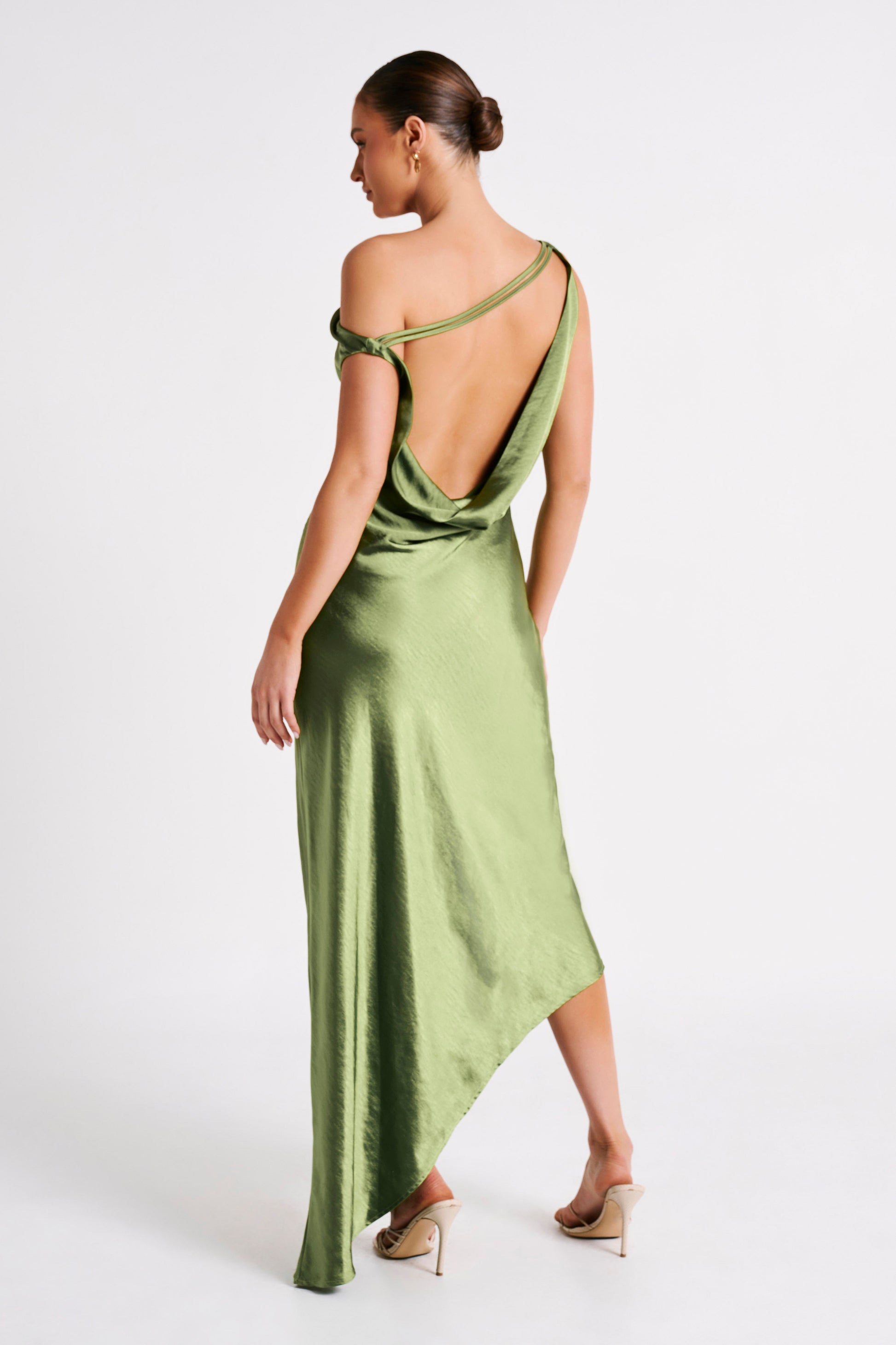 Emerald Yvette Asymmetrical Slip Maxi Dress in Emerald