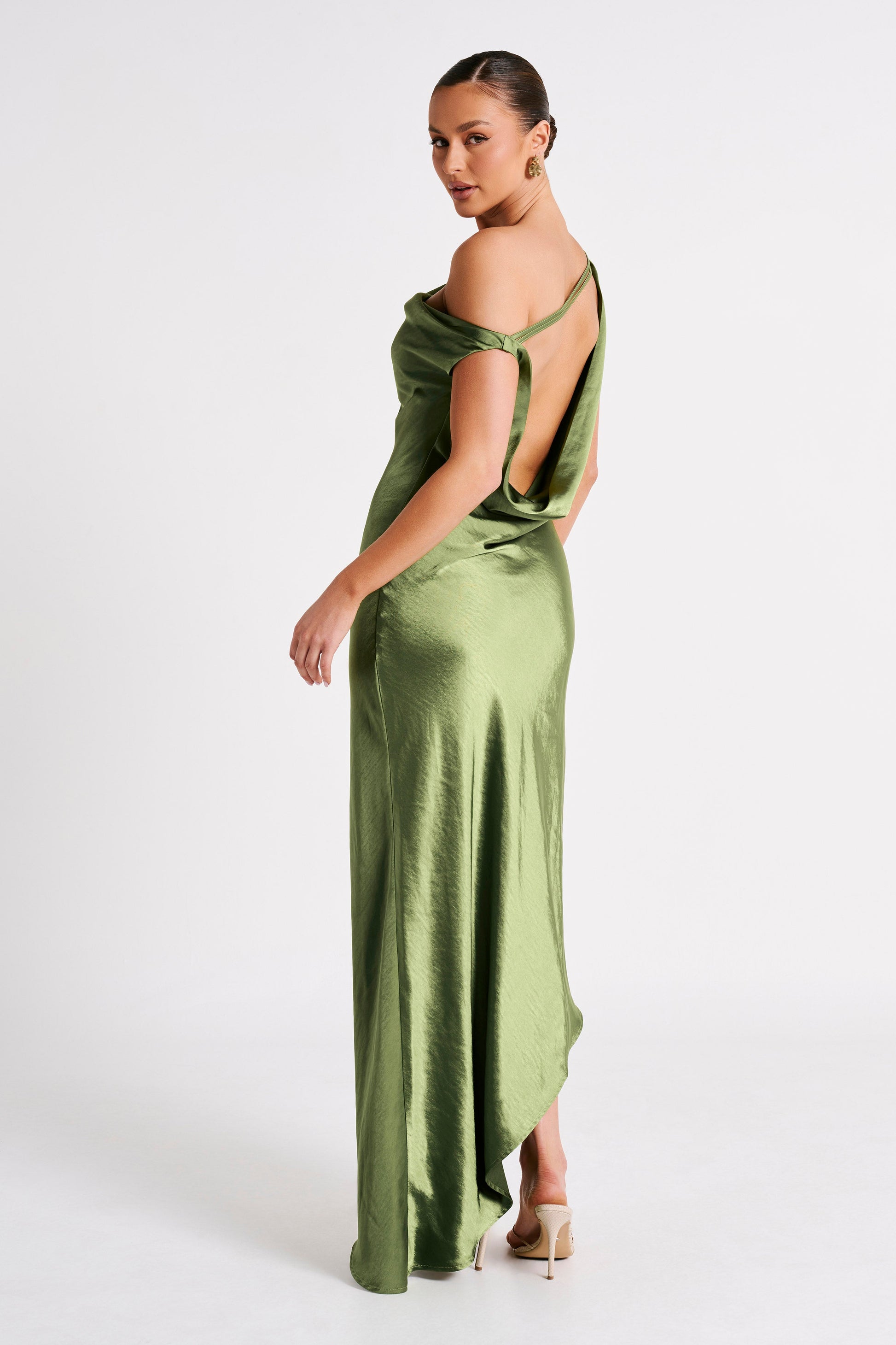 Emerald Yvette Asymmetrical Slip Maxi Dress in Emerald