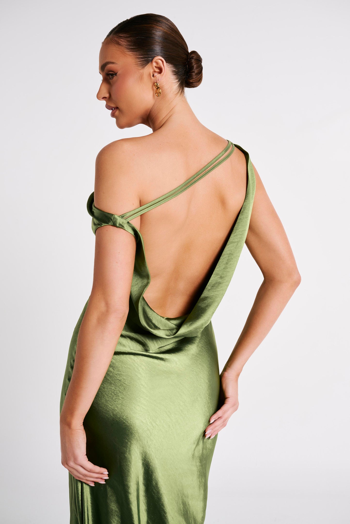 Emerald Yvette Asymmetrical Slip Maxi Dress in Emerald