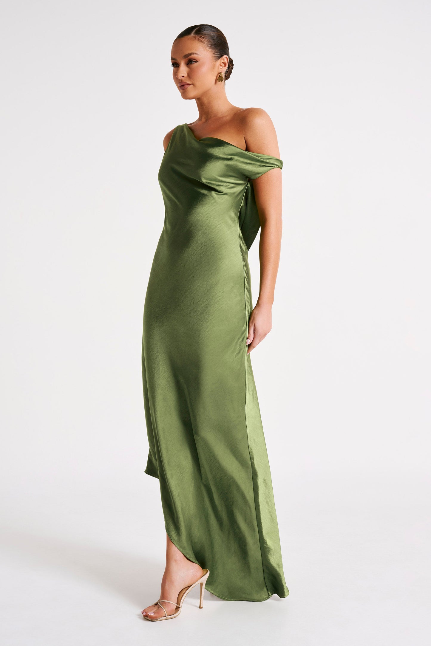 Emerald Yvette Asymmetrical Slip Maxi Dress in Emerald