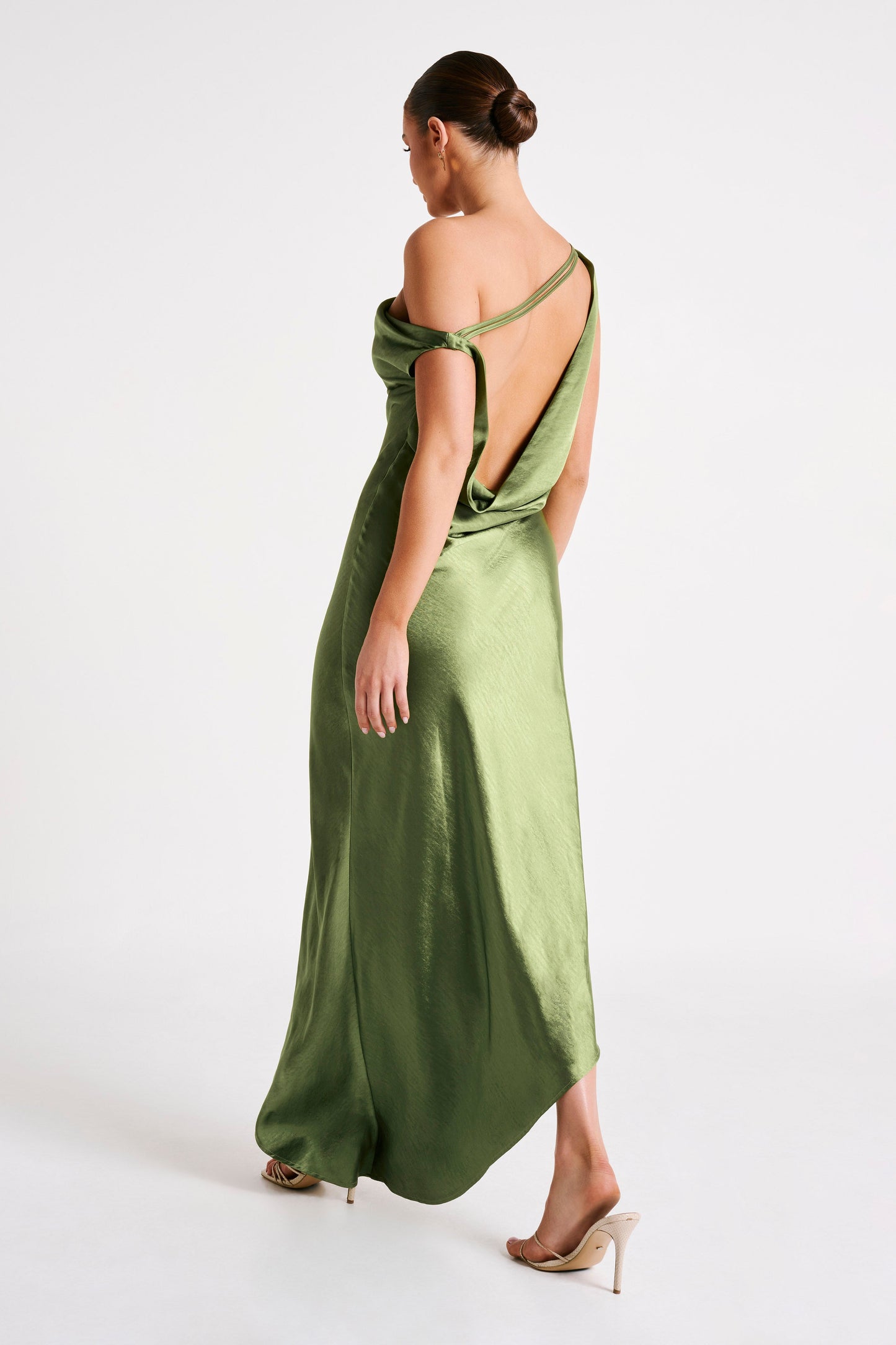 Emerald Yvette Asymmetrical Slip Maxi Dress in Emerald