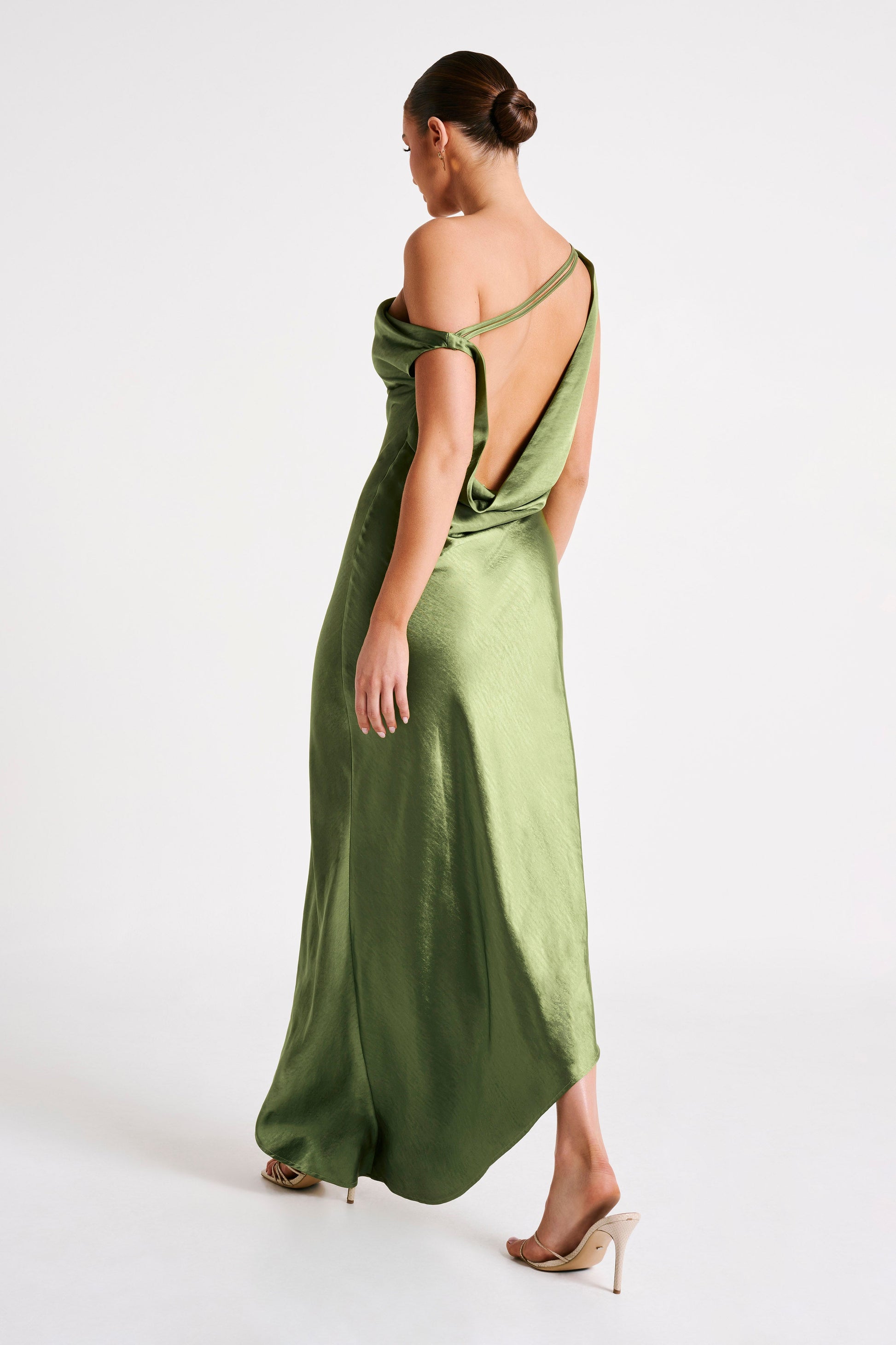 Emerald Yvette Asymmetrical Slip Maxi Dress in Emerald
