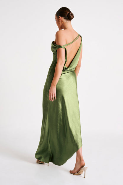 Emerald Yvette Asymmetrical Slip Maxi Dress in Emerald