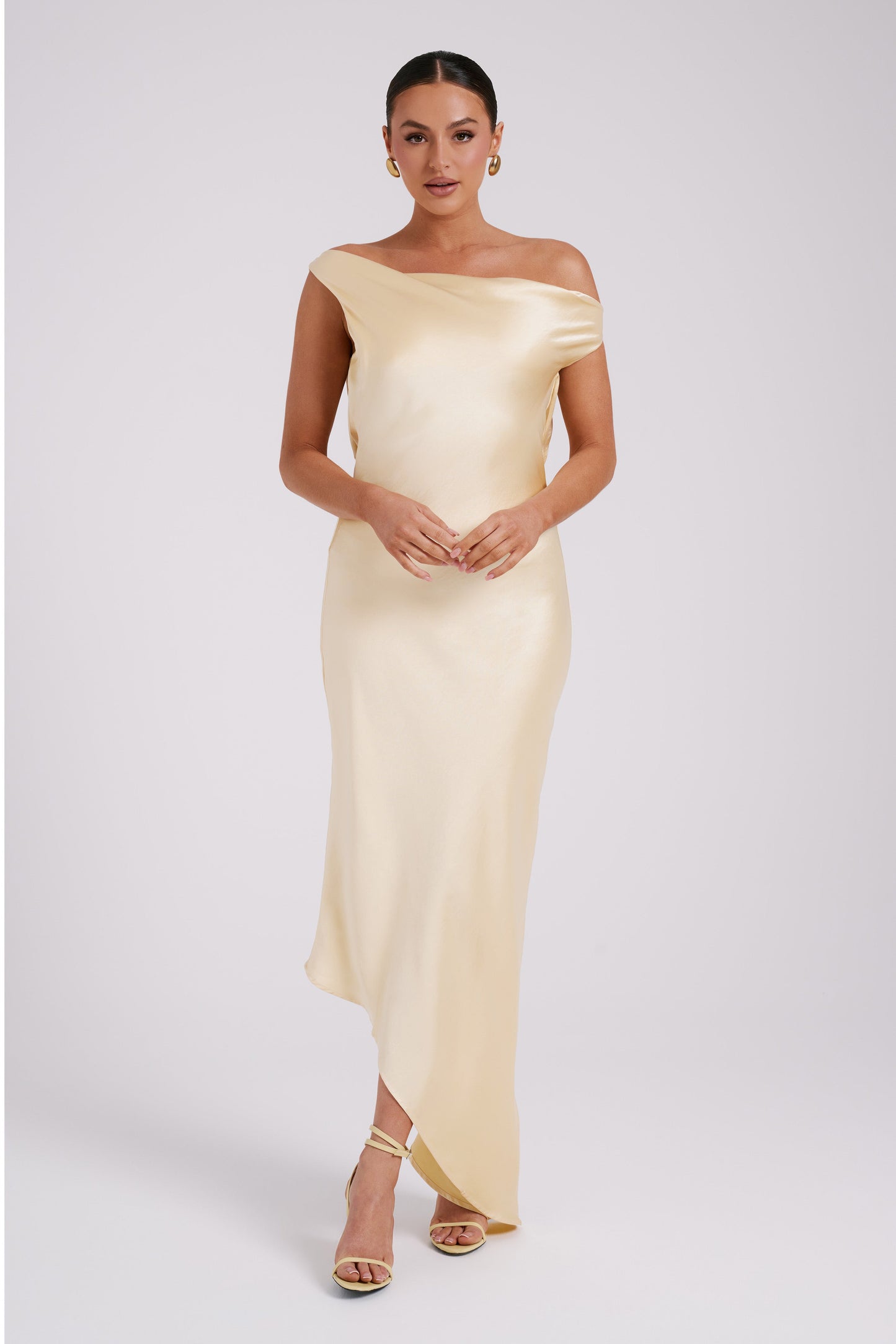 Butter Yvette Asymmetrical Slip Maxi Dress in Emerald