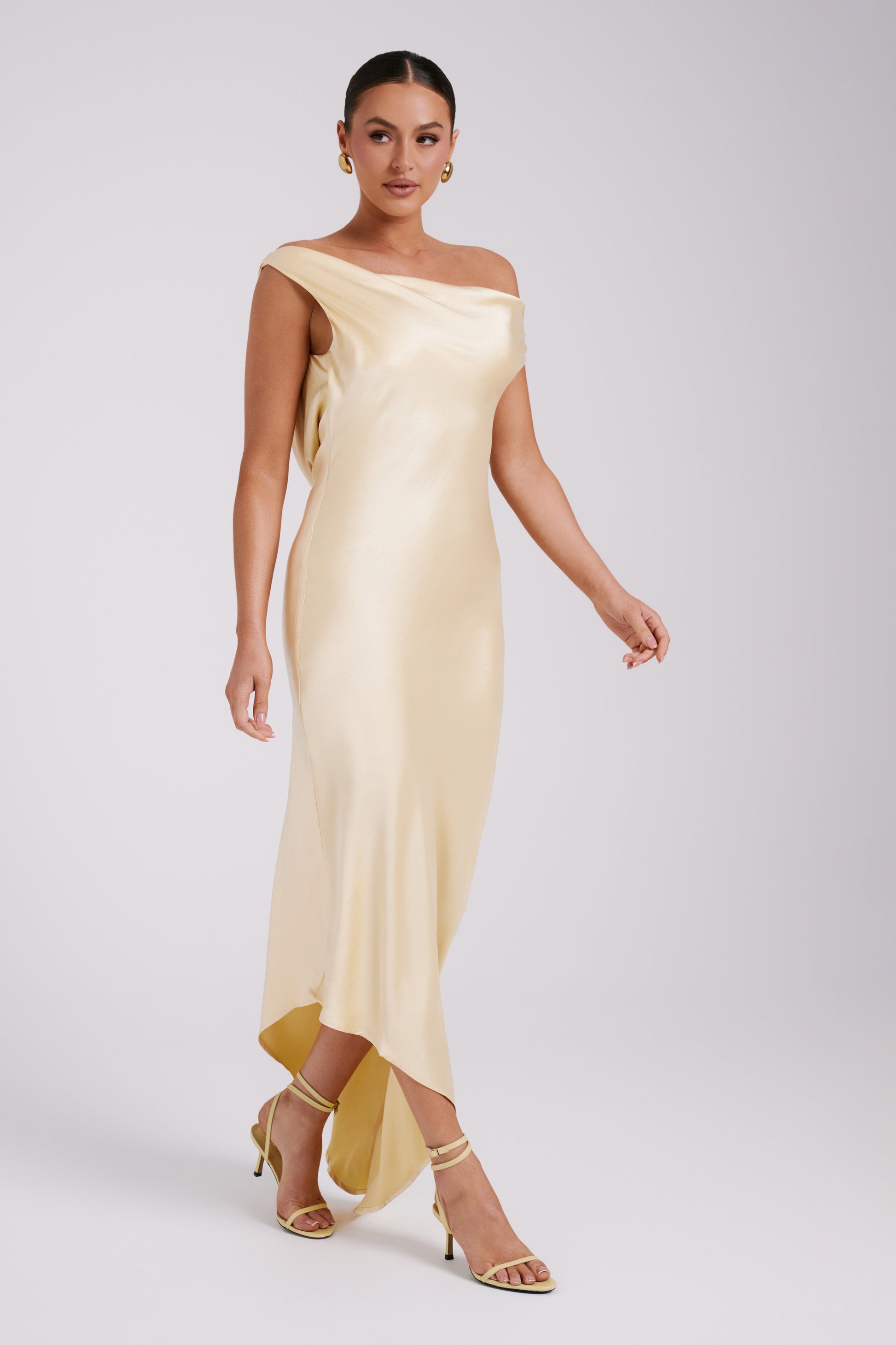 Butter Yvette Asymmetrical Slip Maxi Dress in Emerald