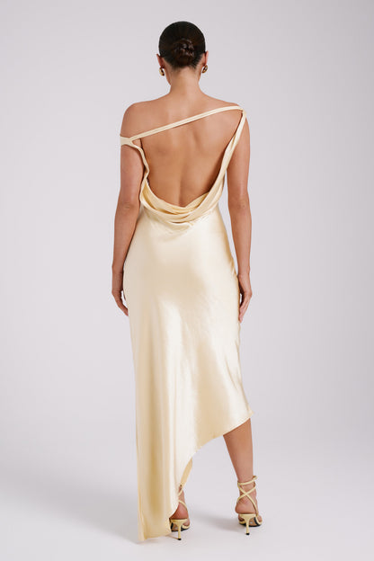 Butter Yvette Asymmetrical Slip Maxi Dress in Emerald