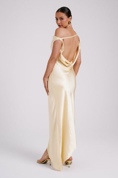 Butter Yvette Asymmetrical Slip Maxi Dress in Emerald