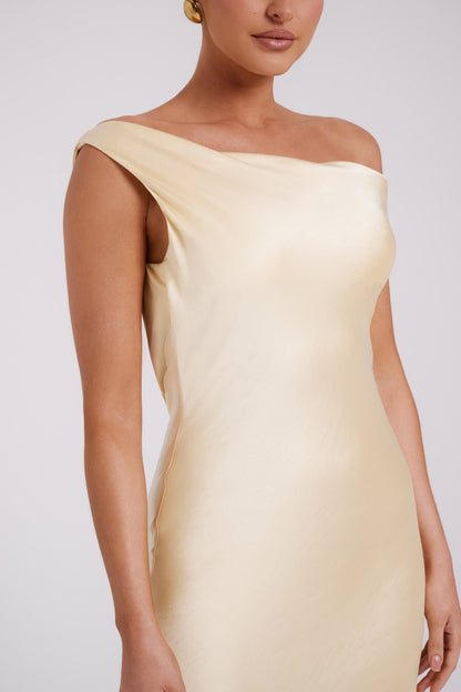 Butter Yvette Asymmetrical Slip Maxi Dress in Emerald