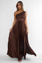 Athena Pleated Maxi Dress in Chocolate