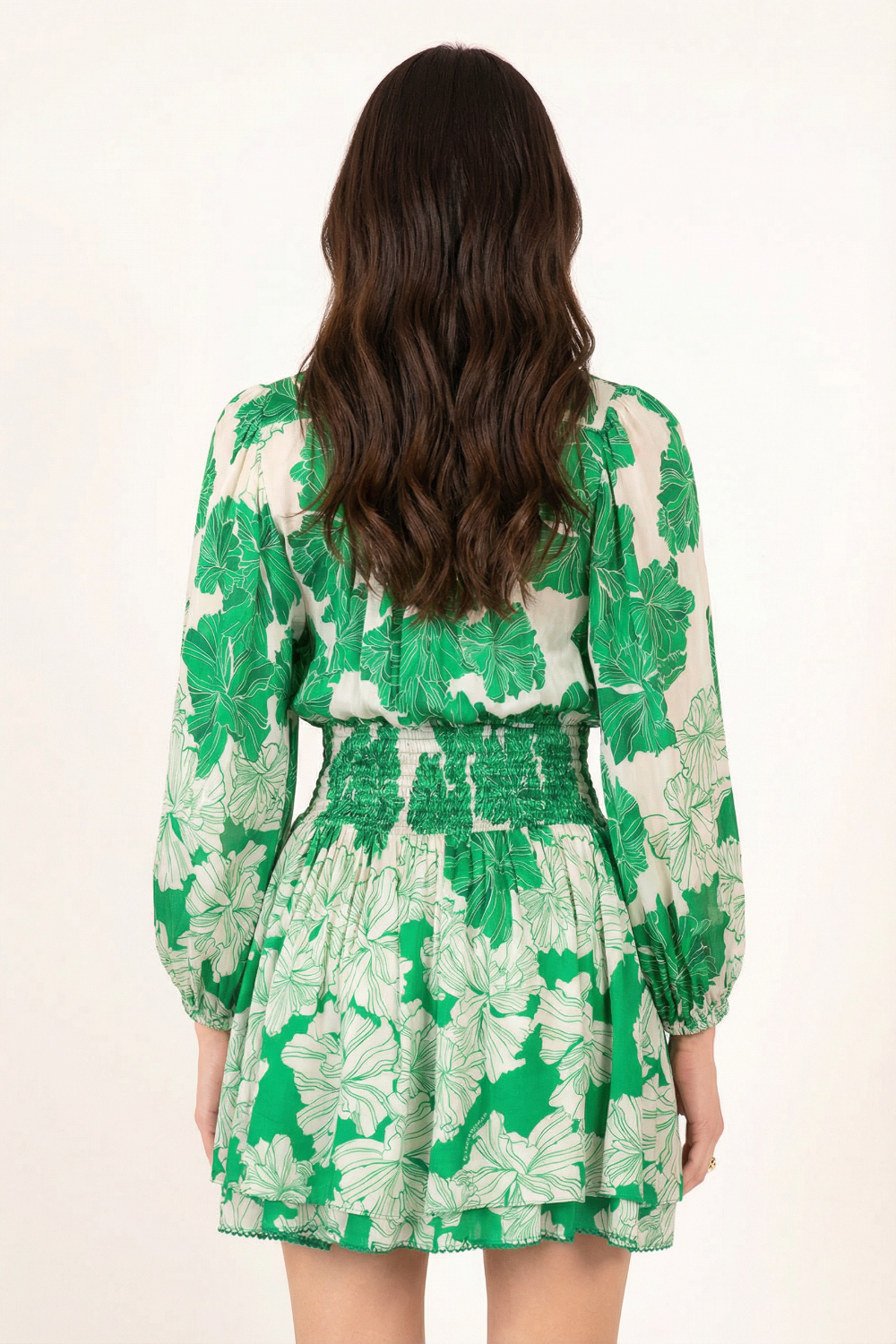 Green Flower Bunch Colleen Jacquard Mini Dress in Indigo