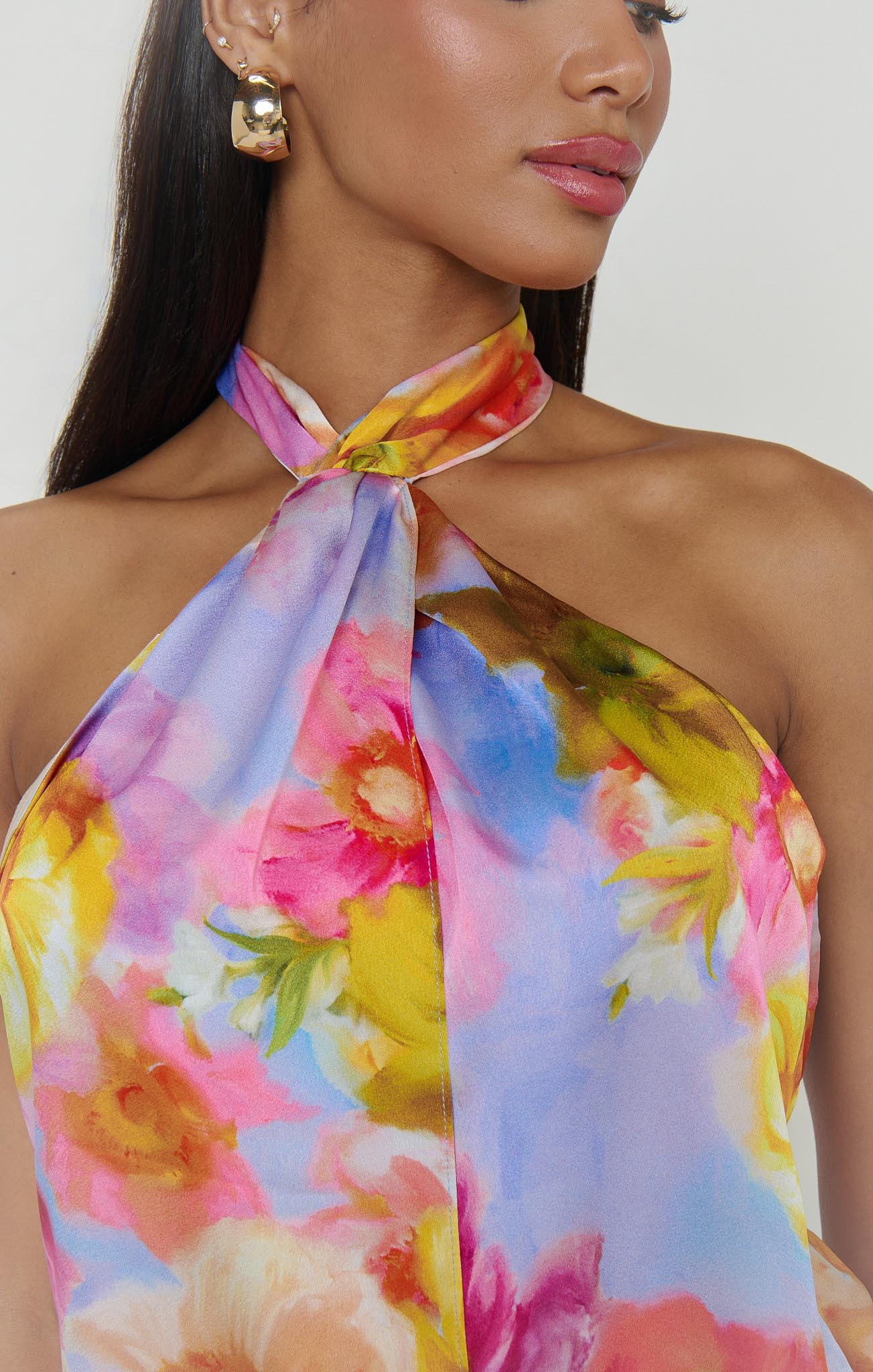 Violet Twist Mini Dress in Brushed Blooms