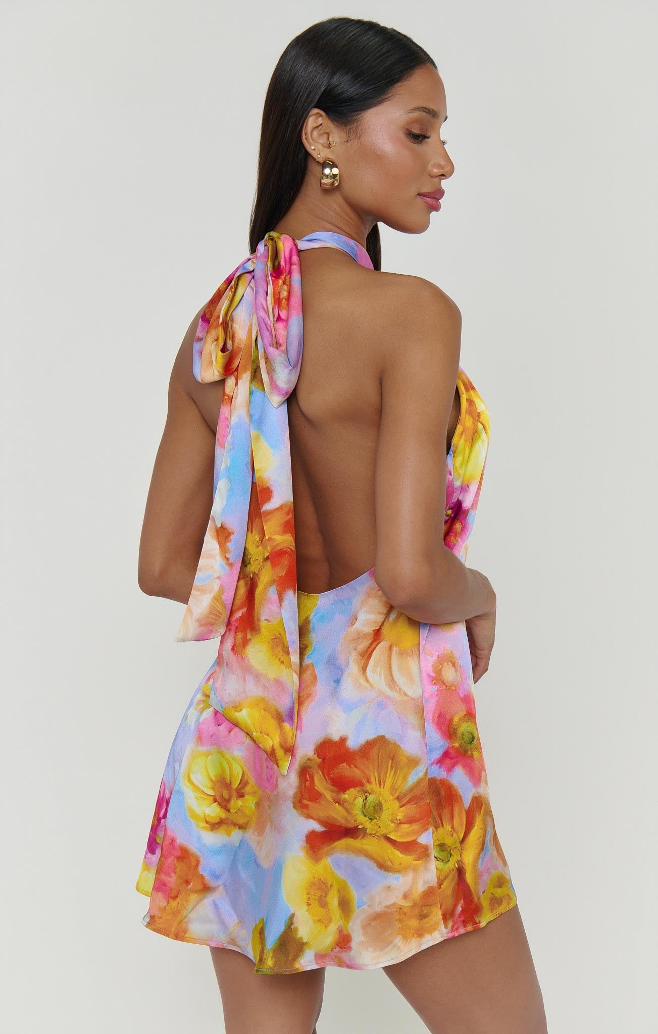 Violet Twist Mini Dress in Brushed Blooms