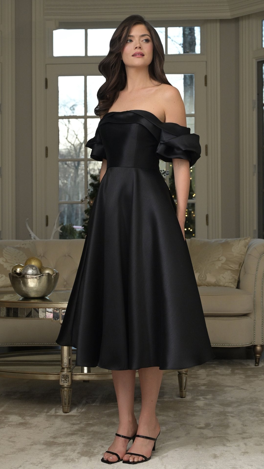 Emerald Victoria A-Line Midi Cocktail Dress in Black
