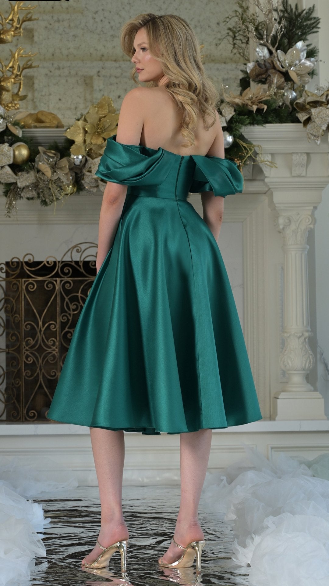 Emerald Victoria A-Line Midi Cocktail Dress in Black