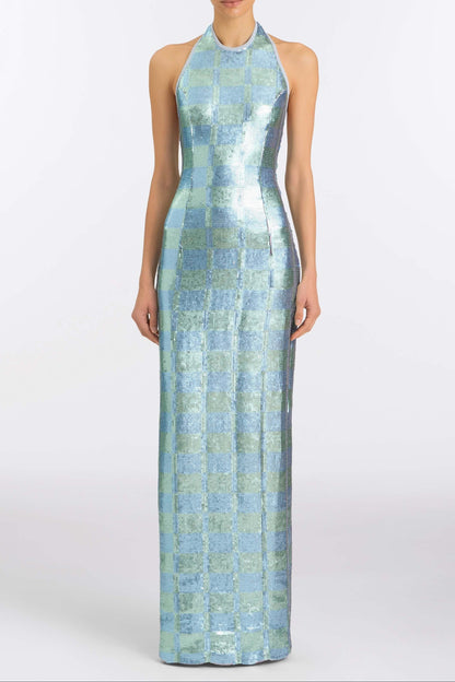 Nerine Gingham Sequin Gown
