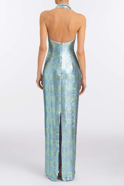 Nerine Gingham Sequin Gown