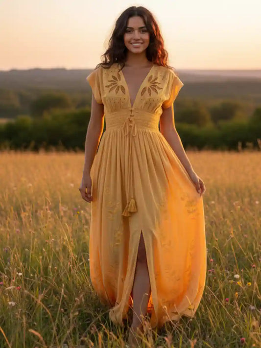 Yellow Margot Bohemian Maxi Dress in Yellow